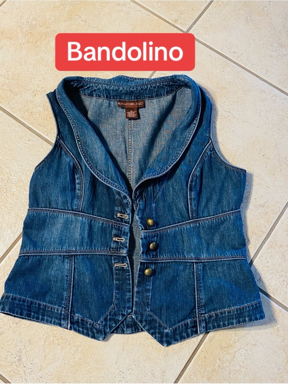 Bandolino Woman’s Blue Denim Button-Front Vest with Structured Design